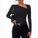 Sexy Milk Silk Women's T-Shirt Long Sleeved Slanted Neck European American Cross Border Trendy Base Layers Top for Ladies_ecoleips.com