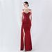 Women's Clothing Heavy Hot Diamond Custom Flower Waist Fishbone Beaded Satin Evening Dress Annual Meeting Wedding_ecoleips.com