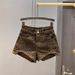 High Waisted Leopard Print Denim Shorts for Women American Style Two Button Wide Leg A-Line Slimming Hot Pants Summer 2023_ecoleips.com