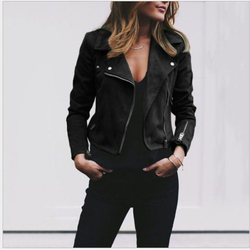 Faux Suede Cropped Blazer – Slim-Fit Women’s Jacket With Asymmetric Zipper & Notched Lapel_ecoleips.com