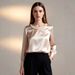 Elegant Satin Blouse With Pearl Accents For Women | Round Neck Long Sleeve Top | Chic & Versatile For Office & Casual Wear_ecoleips.com