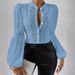Elegant Lace-Trimmed Lantern Sleeve Blouse – Chic Stand Collar Top For Women_ecoleips.com