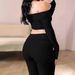Off-Shoulder Long Sleeve Crop Top & High-Waisted Pants Set – Women's Bodycon Two-Piece Outfit (Summer Streetwear Essentials In Black/Gray/Navy)_ecoleips.com