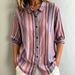 Women's Clothing Women's Color Block Striped Shirt Lapel Single Breasted Mid Sleeve Top_ecoleips.com