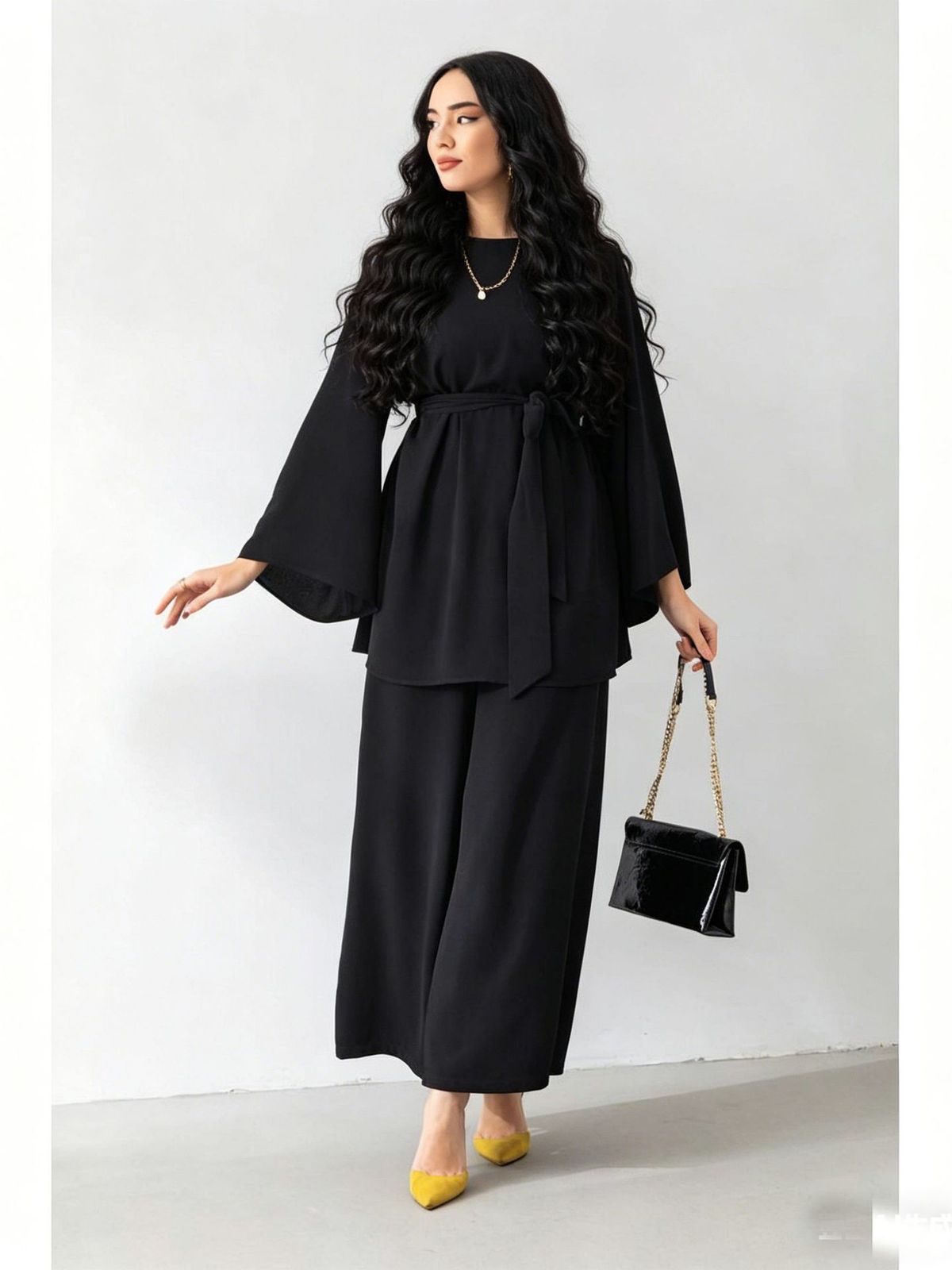 Women's Elegant Two Piece Set European American Style Cross Border Long Sleeved Solid Color Wide Leg Pants plus Size_ecoleips.com
