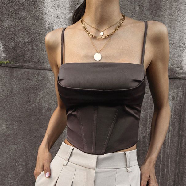 2025 Cross-Border Goddess Versatile European And American Style White Camisole For All Seasons, Women's Tie-Waist_ecoleips.com