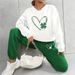 Women's Fleece Lined Thickened Sweatshirt Set Autumn Winter Lazy Printed Two Piece Top_ecoleips.com