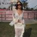 Solid Color Lace Sheer Ruffle V-Neck Flared Sleeve Blouse High Waist Straight Long Skirt Sexy Fashion Set For Women_ecoleips.com