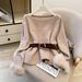 Women's Long Sleeve Knit Sweater With Fur Lined Sleeves Autumn/Winter Fashionable Casual Preppy Style Pullover For Office And Outerwear_ecoleips.com