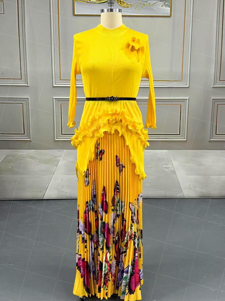 Women's Clothing Plus Size Women's Pleated Dress Summer Style Sophisticated Slightly Plump Mature Waist Cinching Printed Skirt_ecoleips.com