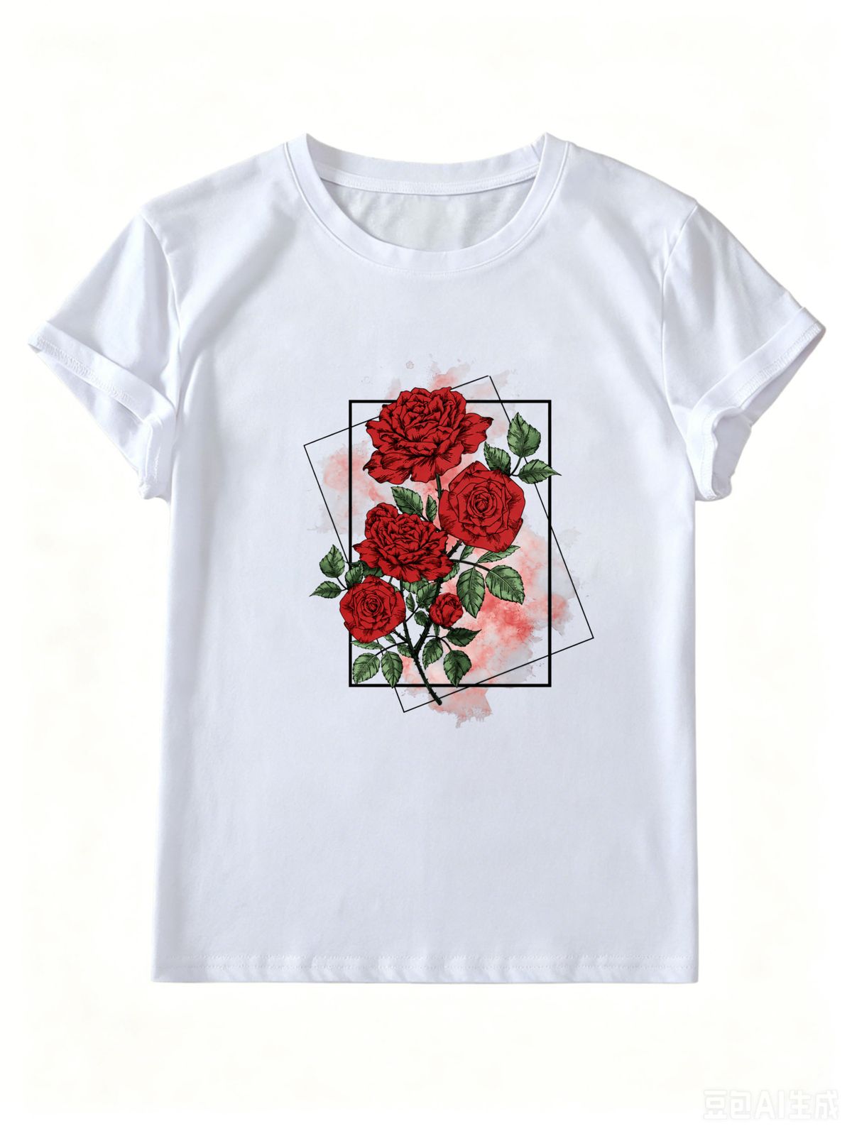 Women's Rose Graphic Tee, Cute Short Sleeve T-Shirt, Casual Daily Summer Fashion Top_ecoleips.com