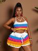 Colorful Beach Resort Style Knitted Set For Women Halter Neck Top And Shorts Two Piece Casual Wear_ecoleips.com
