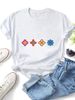 Women Crew Neck Short Sleeve T-Shirt, Geometric Four-Leaf Floral Graphic Loose Fit Casual Summer Basic Tee Tops_ecoleips.com