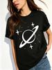 Women Crew Neck Short Sleeve T-Shirt, Minimal Planet Star Line Graphic Loose Fit Casual Summer Basic Tee Tops_ecoleips.com