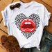 New Women's Plus-size Casual T-shirt With Colorful Lips Print, Short-sleeved Top For Women_ecoleips.com
