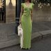 Women's Clothing Elegant V Neck Knitted Midi Skirt Set With Flutter Sleeve Top And Long Skirt Style Summer For Formal & Casual_ecoleips.com