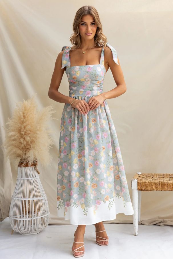 Women's Clothing Holiday Style Floral Waist Slim Fit Color Matching Sling Long Dress_ecoleips.com