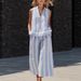 Women's Clothing Summer Women's Two Piece Set Zipper Stand Collar Shirt And Striped Trousers Sleeveless Clothing_ecoleips.com