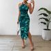 Women's Clothing Temperament Sexy Halter Neck Printing Slim Waist Dress_ecoleips.com