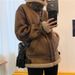 Aria Basics Women's Lamb Wool Coat, Autumn/Winter 2025 New Style, Loose Fit, Thickened, Korean Version, Sheepskin Motorcycle Jacket_ecoleips.com