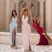 Elegant Style Long Evening Gown Halter Neck Deep V Front Pleated Bodycon Dress With Slit Diagonal Pleats For Women_ecoleips.com