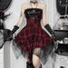 Women's Elegant Sexy Red Plaid Strapless Bodycon Skirt Dress Summer 2024 New Fashion Casual Midi Skirt_ecoleips.com