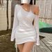 Sheer Swimsuit Coverup For Women Bathing Suit Cover Up Swimwear Drawstring Beach Bikini Dress Shirt For Poolside Seaside Party_ecoleips.com