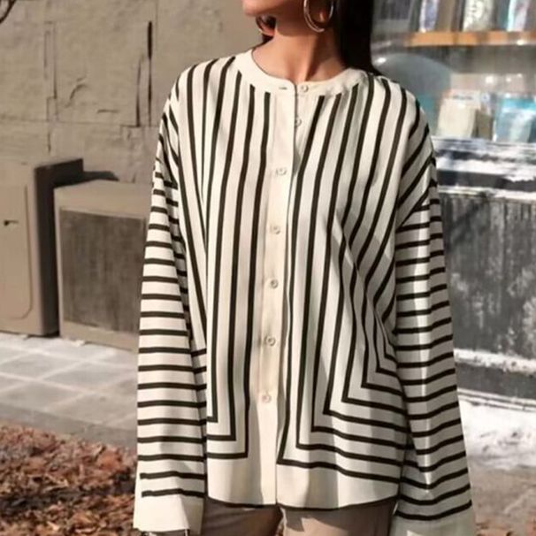 Women's Clothing Spring New Long Sleeved Shirt Striped Loose Cardigan Shirt Women_ecoleips.com