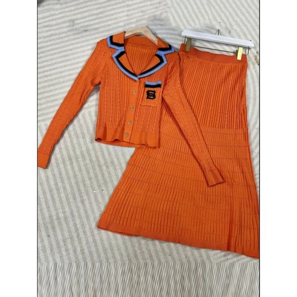 Women's Clothing Lapel Knitted Suit Skirt Women's New Slim Fit Suit Hot Selling Knitted Long Sleeved Two Piece Suit_ecoleips.com