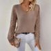 Elegant V-Neck Long Sleeve Knit Top With Lace Detailing – Breathable & Stylish Women’s Casual Blouse For Fall & Spring_ecoleips.com