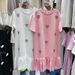Women's Rhinestone Embellished Heart Dress European American Style Summer Loose Fit Slimming Round Neck Ruffled Hem Fashionable_ecoleips.com