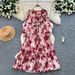 French Vintage Floral Print Wrap Dress Elegant Ruffled Maxi Women's Dress with Adjustable Waist Tie_ecoleips.com
