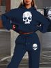 Women's Autumn/Winter Casual Fashion Skull Pattern Printed Thick Fleece Warm Hoodie+Sports Pants Set-709_ecoleips.com