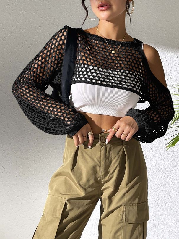 Women's Ultra-short Sexy Belly-baring Knitted Cardigan, Casual And Fashionable Outerwear_ecoleips.com