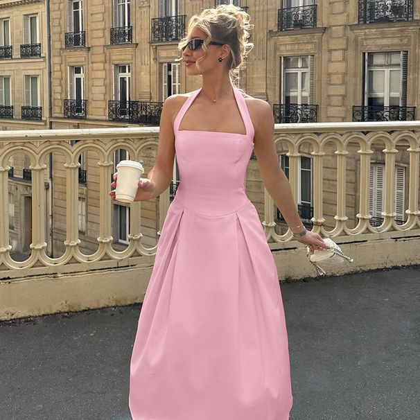 Women's Clothing Chic Halter Neck Bodycon Dress – High Waist & Backless (Polyester, 4 Colors)_ecoleips.com