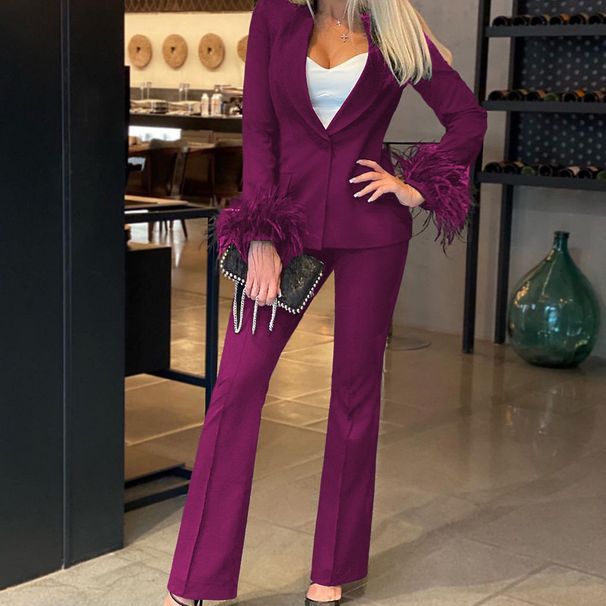 Featherweight Office Suit Set – Stretch Polyester Blazer & Trousers With 4-Way Mobility (S-XXL, Solid Colors, Button Detail, Commuter Essential)_ecoleips.com