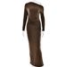 Women's Clothing Autumn And Winter New Hot Selling Oblique Shoulder Long Sleeved Hip Wrapped Long Skirt Fashionable Sexy Pleated Slim Dress_ecoleips.com