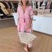 Women's Bohemian V-Neck Dress With Fashionable Prints, Lantern Sleeves, High Waist, And Wide Skirt Perfect For Summer_ecoleips.com