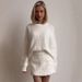 Women's Clothing Cozy Loose Knit Sweater With Lace Crochet Detail, Long Sleeve Pullover Top For Women - White/Grey (S/M/L)_ecoleips.com