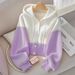 Women's Clothing Women's Style Patchwork Hooded Knit Sweater Pink Relaxed Fit High End Knitted Top Long Sleeve For Formal & Casual_ecoleips.com