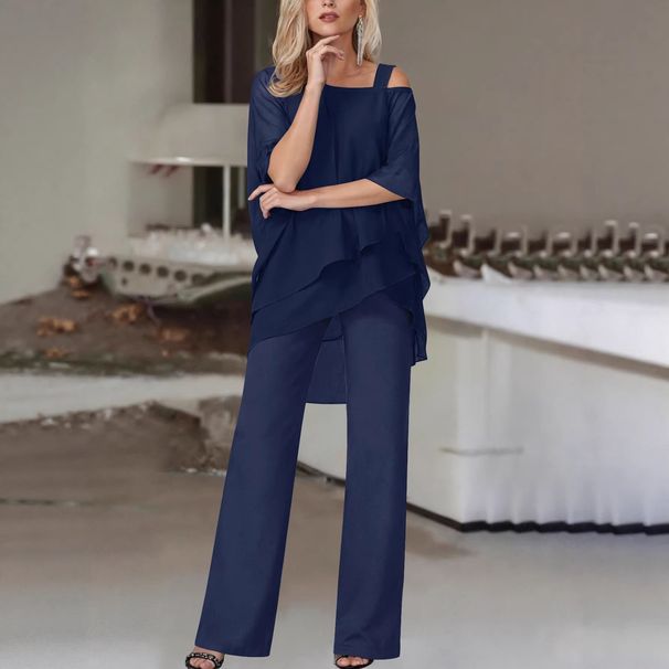 Elegant Asymmetrical Off-Shoulder Top Wide-Leg Pants Set Batwing Sleeve Two-Piece Outfit for Women Chic Party Wear_ecoleips.com