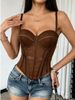 Aria Basics Aria Basics Cross-border Hot Item: European And American Solid Color Corset, Waist-slimming Mesh Fishbone Top, Sexy Outerwear_ecoleips.com
