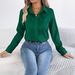 2026 Spring Summer European And American Elegant Pleated Solid Color Button Long Sleeve Commuter Shirt Independent_ecoleips.com