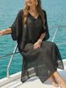 Women's Beach Cover Up Dress Summer V-Neck Loose Fit Long Maxi Dress With Side Slit_ecoleips.com