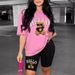 Women's Clothing T Shirt Suit Casual Bear Letter Short Sleeve Letter Printing Sets_ecoleips.com