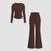 Women's Stretch Knit Lounge Set – Slim-Fit Button-Up Top & Wide-Leg Pants (S-XXL, 7 Colors) | Ribbed Texture & All-Season Comfort_ecoleips.com