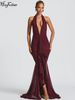 Hugcitar V Neck Ruffles Solid Backless Lace Up Ruched Patchwork Lace Sexy Maxi Dress Women Fashion Y2K Outfits Party Vacation_ecoleips.com