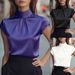 Women's Satin Short Sleeved Top Pleated Design Clothing_ecoleips.com