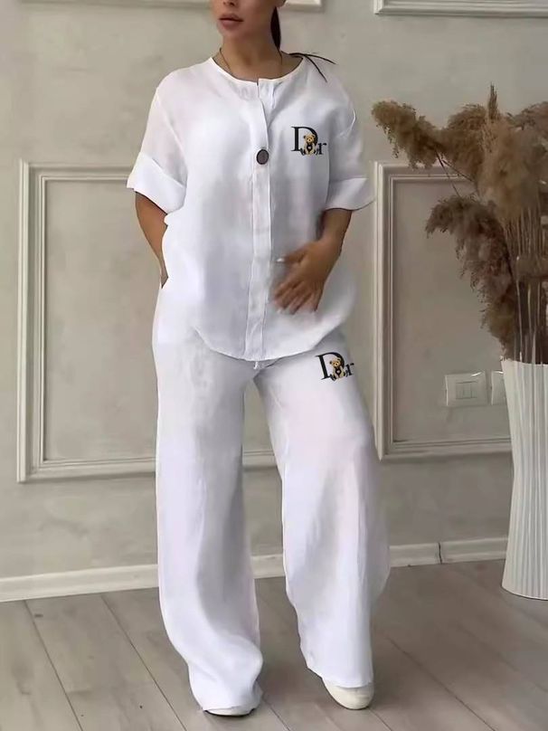 Women's Clothing Solid Color Cotton And Linen Casual Pants Suit_ecoleips.com