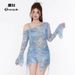 Plus Size Women's Three Piece Swimsuit Set Long Sleeved Bikini Fashionable Tie Dye Slimming And Flattering For Hot Springs_ecoleips.com